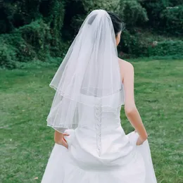 Brautschleier Weißer Elfenbein-Hochzeitsschleier mit Kamm Zwei Schichten Tüll Welon-Zubehör Kurzer Voile Mariage Velo Novia