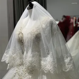 الزفاف حجاب العاج أبيض بريال اثنين من حافة الدانتيل طبقة زفاف زفاف الحجاب قصير فيلوس دي نوفيا 2023