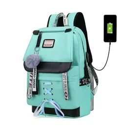 Torebki duże pojemności plecaki dla kobiet plecak szkolny dla nastoletnich dziewcząt szkolne szkolne USB szkolna torba uczeń canvas Bagpack Green 230729