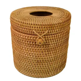 Round Rattan Tissue Box Vine Roll Holder Toalettpappersöverdragsdispenser för Barthroom Home EL och Office234Q