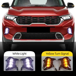 2PCS Auto lighting For Kia Sonet 2020 2021 Car Daytime Running Light Fog light Lamp LED DRL With yellow turn signal2812