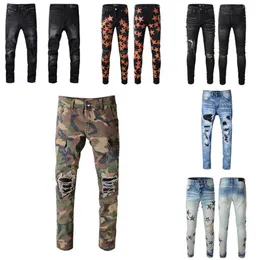 Mens Jeans Designer Jeans Camouflage Fashion Pants Skinny Rip Motorcykel denim Slim Stretch Fit With Hole Patch Hip Hop Streetwear For Man Straight Distress Jogger