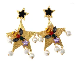 Dangle Earrings Fashion Black Multi-Deck Five-pointed Rhinestones Stars Tassel Long For Women Brincos