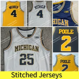 Üniversite Basketbol Forması Michigan Wolverines 2 Jorda Poole Chris Webber 4 Juwan Howard 25 Jalen Rose 5 Sarı Donanma Erkek Formaları Dikiş