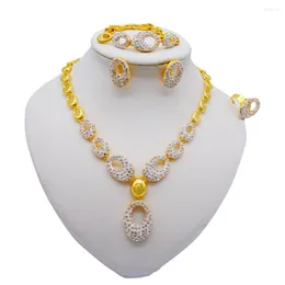 Halsband örhängen set smycken för kvinnliga afrikanska pärlor bröllop choker brud dubai guld färg smyckesuppsättningar