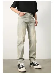 Jeans masculino verão fino para roupas masculinas retrô elástico jeans calças compridas sujas lavadas cargo calças retas roupas casuais simples