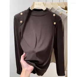 Swetry damskie vintage ciemnobrązowy kpinowy szyja eleganckie kintted koszule kobiety biuro dama szczupła długie rękaw koreańskie moda zima