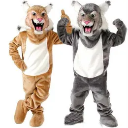 2018 Profissão de alta qualidade Wildcat Bobcat Mascot Trajes Da Mascote Halloween Dos Desenhos Animados Adulto Tamanho Cinza Tigre Vestido De Festa Fantasia2666