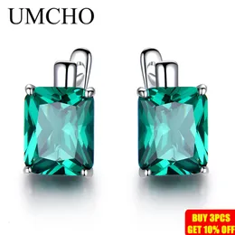 Ear Cuff UMCHO Luxury Emerald Gemstone Clip Earrings for Women Genuine 925 Sterling Silver Jewelry Green Gemstone Fashion Wedding Gift 230728