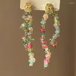 Brincos pendentes irregulares quadrados multicoloridos com borla de pedra britada para mulheres Bohemia Beach à beira-mar moda joias