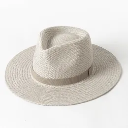 Шляпа шляпы с краями 2023 Plain Band Panama Strail for Women Summer Beach Sun Hat Hater Church Церковь Derby Fedora Cap Upf50 230729