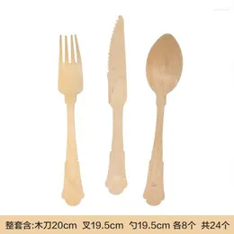 Disposable Dinnerware Picnic With Small Items Original Retro Wooden Knife Fork And Spoon Three-Piece Set