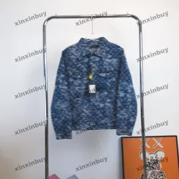 Xinxinbuy Men Designer płaszcz krawat bar barwnik kwiat Jacquard liter dżinsowy Kobiety z długim rękawem