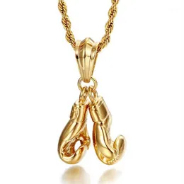 Chains Men Necklace Gold Color Stainless Steel Hip Hop Rope Chain Pair Boxing Glove Pendant Charm Fashion Sport Fitness Jewelry 55230m