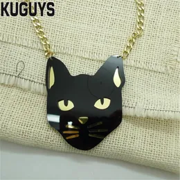 Nowa modna biżuteria Czarna głowica kota duży naszyjnik wisiorek dla kobiet