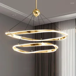 Pendant Lamps Mobius Strip Modern Luxury Design Art Irregular Ring LED Chandelier For Home Decor Living Dining Room Kitchen Island El