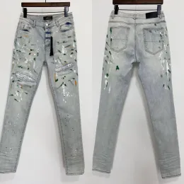 Mens Jeans Hip Hop Style Luxury Designer Denim Pant Distressed paint print design men jean straight leg jeans pants for man CHG23072920