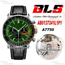 BLS NAVITIMER B01 ETA A7750 Automatisk kronograf Mens Watch Green Stick Dial Black Leather Strap AB0137241L1P1 Super Edition Reloj Hombre Watches Puretime K11