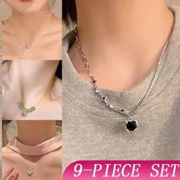 Hänge halsband fe fairy choker halsband kvinnor mångsidig krage kedja mode clavicle skönhet flickor imitation pärla stil dam smycken set