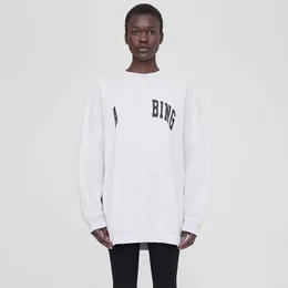 Bings Women Sweatshirts klasik mektup baskısı kazak beyaz çiçek gri iç fırçalı yuvarlak boyun tasarımcısı kapüşonlar