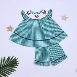 服のセット手作りの女の赤ちゃんの服セットブティック子供スーツ鴨刺繍スモックTシャツ高品質のプリンセスドレスバビ用