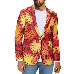 Men's Suits Polynesian Tribal Tongan Totem Tattoo Tonga Prints Style Men Casual V-Neck Blazers Fashion Slim Fit Short Sleeve Suit Coat