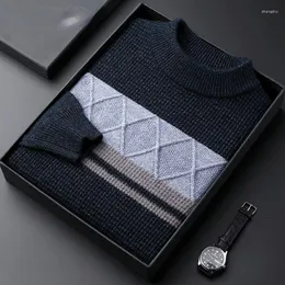 Men's Sweaters Contrast Color Cashmere Sweater O Neck Pullovers Knit Autumn And Winter Long Sleeve High-End Jumpers Tops R157