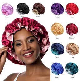 Silk Night Cap Hat Hair Clippers Double side wear Women Head Cover Sleep Cap Satin Bonnet for Beautiful -Wake Up Perfect Daily 0729