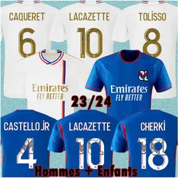 23 24 Lyon Futbol Formaları Maillot de Foot Caqueret ol 2023 2024 Futbol Gömlek Barcola Castello Jr Cherki Tagliafico Tolisso Erkek Çocuk Kiti Set Set Ekipman Üniformaları
