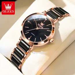 Wristwatches OLEVS Watch for Women Japanese Movement Ceramics Watchstrap Luxury Elegant Ladies Bracelet Watches Set Reloj Mujer 230728