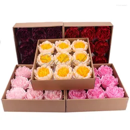 Dekorativa blommor 9 st/box dia 9cm konstgjorda blommor Peony falskt huvud för alla hjärtans dag gåva Kärlek Diy Wedding Home Decor Soap