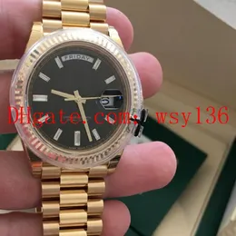 Top Quality Day-Date 41MM 18K Gold 228238 President Black Dial Maquinaria Automática Mens Watch Relógios de Pulso Caixa Papers238E