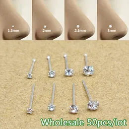 Navel Bell -knappen ringer 50pcslot Nos Pin Piercing 925 Sterling Silver 15mm 2mm 25mm M Round Clear Crystal Studs Nariz Jewelry 230729