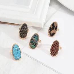 Klusterringar Kallaite Abalone Shell Paper Leopard Fashion Inner Dia 1,7 cm guldfärg Brincos Pendientes smycken för kvinnor