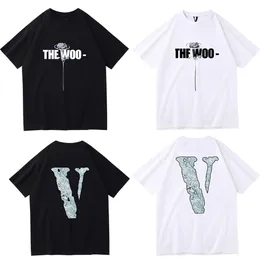Camiseta de letras big v letra feminina impressão gráfica camiseta hip hop de manga curta Crew colar