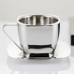 ハンドル韓国スタイルのニッチコーヒーセットヴィンテージステンレス鋼の小さな水ダブルアンチスカルドティーカップアフタヌーンティー付きカップソーサーカップ