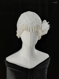 Bridal Veils v125 Real POS Vintage 1920s واحد طبقة واحدة من الدانتيل مع ملحقات الزفاف الحجاب اللؤلؤ