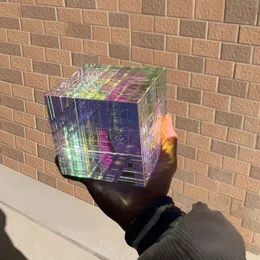 Decorative Objects Figurines Magical Cube Statue K9 Crystal Magik Chroma Sculpture Decoration Home Desktop Ornament Handmade Crafts Birthday Gift 230729