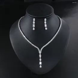 Necklace Earrings Set Cubic Zirconia Elegant CZ Bridal Wedding And Jewelry For Women