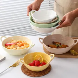 Tigelas Matte Duas Orelha Salada Tigela Irregular Cerâmica Air Fryer Macarrão Instantâneo Recipiente Utensílios de Mesa de Grande Capacidade Utensílios de Cozinha