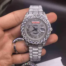 Automatisk mekanisk herr mode klocka diamant ansikte titta på prong set diamant armbandsur rostfritt stål diamantklockor229y