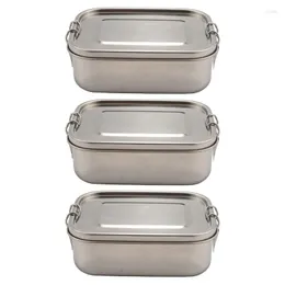 Servis uppsättningar 3x rostfritt stål lunchbehållare med låsklämmor och läcksäker design 800 ml bento lådor