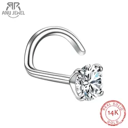 Navel Bell Button Rings AnuJewel Solid 14K Gold 2018G Nose Ring m Diamond Pierce Body Jewelry Wholesale With Certificate Making 230729