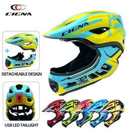 Hełmy rowerowe Cigna TT32 Pro Kids Full Face Helmet Casco MTB USB Lekkie odłączane dzieci rowerowe rower bezpieczeństwa rower 230728