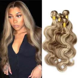 Spetsspår Piano Color P4 613 Highlight Bunds Ingen stängning Remy Body Wave Ash Blonde Färgad mänsklig hårväv med höjdpunkter 3 230728