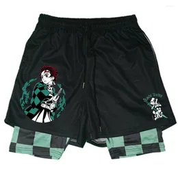 Shorts Masculino Masculino 2 em 1 Mesh Placa de Secagem Rápida Masculino Musculação Fitness Corrida Esportes Anime Academia Vestuário Diário de Verão