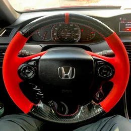 بالنسبة إلى Honda Accord Teadering Wheel Cover Cover Carbon Fiber Red Suede222Z