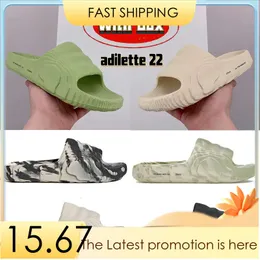 مع صندوق Adilette 22 شريحة شاطئ المصمم صندل رجالي النعال السحرية لايم سانت الصحراء الرمل الأسود رمادي العظم أحذية بيضاء الوجه يتخبط