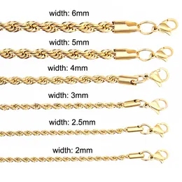 High Quality Gold Plated Rope Chain Stainless Steel Necklace For Women Men Golden Fashion Twisted Rope Chains Jewelry Gift 2 3 4 5 6 mm