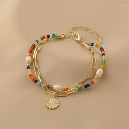 Strand Colorful Beaded Bracelet Women's Advanced Special Design Sense 2023 Fresh Daisy Flower Bracelets Jewelry Accessories